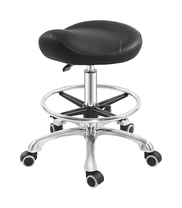 Grace &amp; Grace Professional Saddle Stool Chair with Back Support, Hydraulic Ergonomic Saddle Seat Stool with Wheels for Clinic Dentist Spa Massage Salons Studio (Black, with Foot Rest)