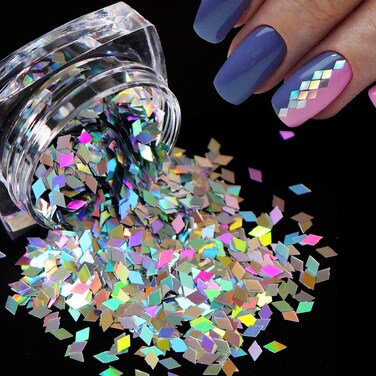 1 Box Rhombus Shape Holographic Nail Sequins Glitter White Flakes Nail Art Decorations Chrome Thin Slices Nail Glitter Powder Laser Sparkl Nail Sequins Slice Paillette Nail Art Decoration Silver