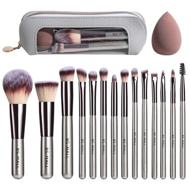 BS-MALL Makeup Brush Set 14 Pcs Premium Synthetic Foundation Powder Concealers Eye shadows Blush Makeup Brushes with Makeup Case and Makeup Sponge (A-Champagne)