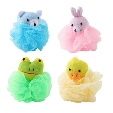 Ximimark 4pcs Lovely Animal Shape Shower Bath Mesh Sponge Puff Ball Toy Random Color One Size