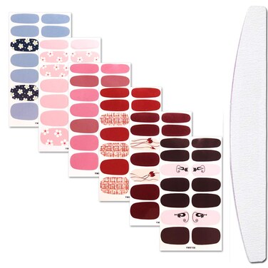 WOKOTO 6 Pieces Adhesive Nail Art Decals Tips With 1Pc Nail File Pink Cat Nail Polish Wraps Stickers Strips Set Manicure Design