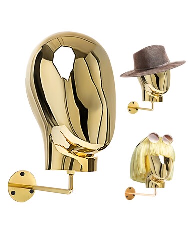 CHADWICK Hat Display Stand Wall Mount Chrome Wig Head Stand Stylish Mannequin Head Stand Durable Wig Holder for Hats, Wigs, Glasses, Luxury Look at Home, Salon, Head Swivels, 20 Inch Circumference