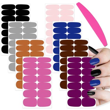 SILPECWEE 8 Sheets Nail Polish Strips Solid Color Nail Wraps Adhesive Nail Polish Stickers for Women Stick on Nails Gel Nail Strips with 1pc Nail File