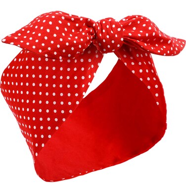 Costume Headband White Polka Dot Bandana Wire Headband Halloween Dress up Retro Hairband Headwrap Hair Accessories for Women(Small Dots,Red)