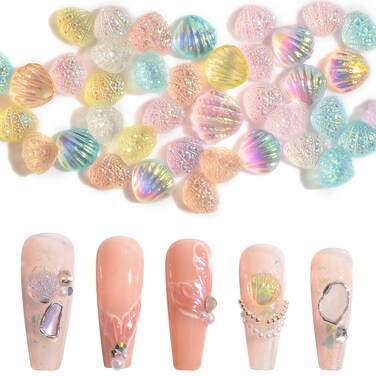 Resin Seashell Nail Charms Iridescent Mermaid 3D Shell Nail Charms Summer Ocean Theme Nail Charms Shine Shell Nail Art Designs DIY Manicure Decoration