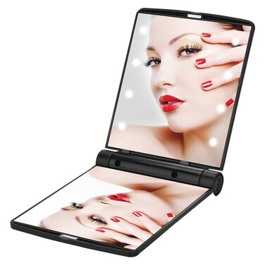 YUSONG Makeup Mirror, Compact Mirror Travel Folding with Lights, Portable Handheld Mini Pocket for Purse Size Mirrors Women (Black)