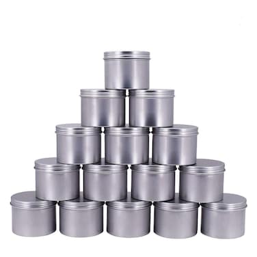 15 Packs 5 Oz 150ml Empty Silver Round Aluminum Tin Cans Screw Top Aroma Hair Wax Cosmetic Container Cream Box Makeup Pot Jars Tea Tin Storage Case for Accessories DIY Crafts Spice Candles