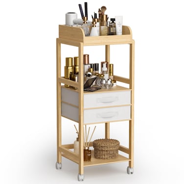 Makeup Organizer,Floor Skincare Organizers with Wheels,Rolling Makeup Cart with Drawers,Classified Makeup Drawer,Versatile Cosmetic Organizer for Skin Care Perfume Hair Tool Nail Polish(Bamboo)