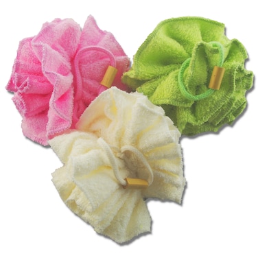 Loofah De-Greasing Shower Sponge Pouf Mesh Brush - Bath Spa Puff Scrubber Ball - Body Poof Cleaner - Rich Foams Bubble（4.5" Each） Pack of 3