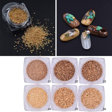 6 Pots/Set New Irregular Mixed Size Cork Powder Wood Dust Fall Nail Art Decorative Glitter 3D UV Gel Polish DIY Manicure Fall Nails