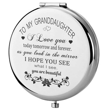 GAOLZIUY Granddaughter Gifts from Grandma and Grandpa, Gifts for Granddaughter, to My Granddaughter Makeup Compact Mirror Sliver, Granddaughter Birthday Gifts