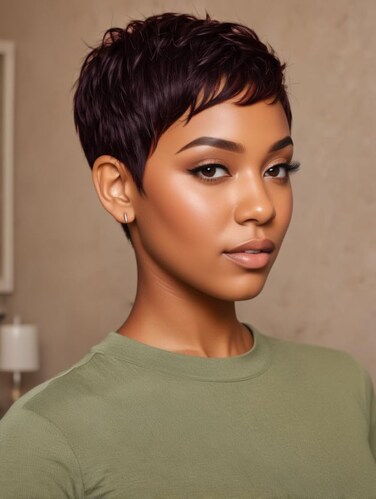 Naseily Short Pixie Cut Wig, Synthetic Wavy Hair with Bangs, Black (9627-99J)