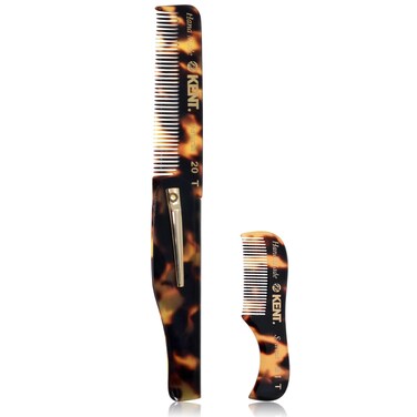 Kent 20T Handmade Folding Comb + Pocket Comb for Beard, Mustache Growth, Straightening and Grooming