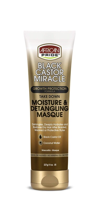 African Pride Black Castor Miracle Take Down Moisture &amp; Detangling Masque - Hydrates, Restores Dry Hair, Contains Black Castor Oil &amp; Coconut Water, Conditions, Removes Build-Up, Prevent Breakage, 8 oz
