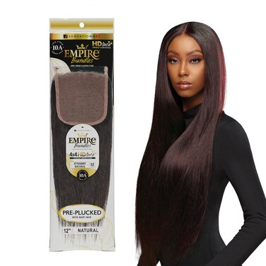 Sensationnel Empire bundle 4x4 closure - straight HD lace large free parting lace frontalclosure unprocessed human hair weave (12 inch, NATURAL)