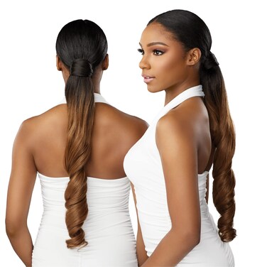 Sensationnel Lulu pony wrap hairextensions- 5 high heat synthetic yaki pony tail or up do hair wig piece (1 JETBLACK)