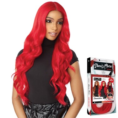 Sensationnel Shear muse lace wig - danisha deep laceparting hand tied ready to wear synthetic prestyled units (FIRERED)