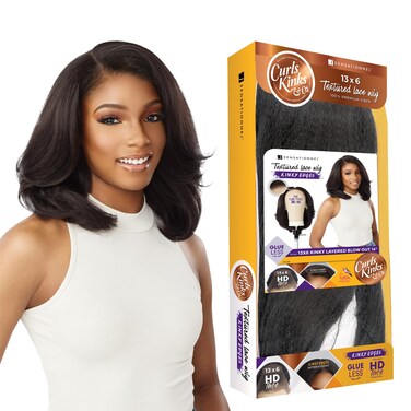 Sensationnel Curls kinksandco kinkyedges wig - kinky layered blow out 14 inch 13x6 lace frontal natural kinkytexture edged hairline for natural 3c to 4c hair textures (SH/GOLDENWALNUT)