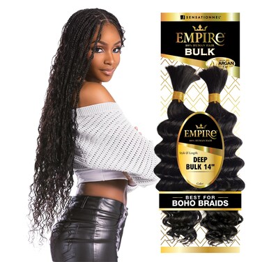 Sensationnel Empire bulk braiding &ndash; deep human hair braids for knotless boho box or curly loose wave styles (14 inch, 30 LIGHTAUBURN)