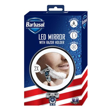XTREME DIGITAL LIFESTYLE ACCESSORIES Barbasol 2X Magnification LED Mirror Suction Cup, w/Razor Hook Holder,Battery Operated