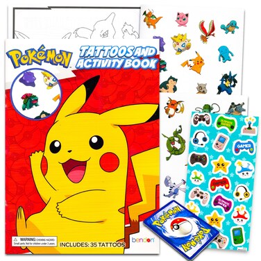 Pokemon Temporary Tattoos Party Pack - Bundle with 35 Pokemon Tattoos and Pokemon Coloring Book Plus Pokemon Cards   Pokemon Party Supplies