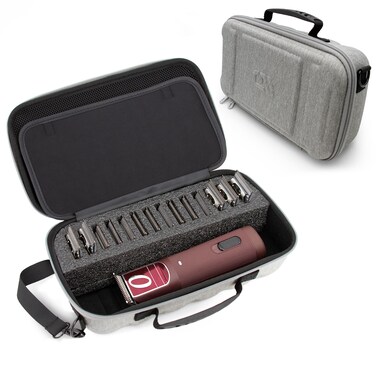 CASEMATIX Hair Clipper Guard Blade Holder Case For Barbers and Stylist Compatible with 14 Metal Andis, Oster, Wahl, Babyliss Detachable Clippers Metal Guards, Barber Case For Clippers, Grey