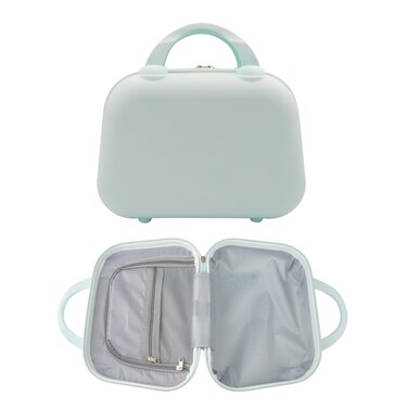 Hard Shell Travel Cosmetic Case, 12 Inch Hardshell Suitcase Mini Toiletry Bag, Luggage Beauty Case with Strap - Light Blue