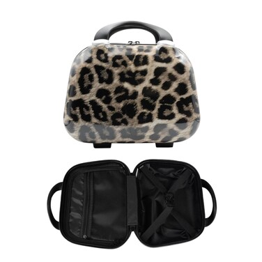 Hard Shell Travel Cosmetic Case, 12 Inch Hardshell Suitcase Mini Toiletry Bag, Luggage Beauty Case with Strap - Leopard