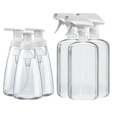 Clean Revolution Reusable Packaging Kit   3 Plastic Trigger Spray Bottles + 3 Foaming Hand Soap Bottles, Total 6 Count (Pack of 1), Clear (CR-RPK-318315-EMPTY)