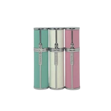 Travalo Milano Perfume Atomizer Bundle Refill System TSA Approved   Reusable Easy Fill Mini Pump Sprayer Lightweight Portable Vegan Leather w/Polished Metal   White, Aqua, Perfect Pink   3 Pack 0.17oz
