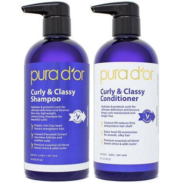 PURA D'OR Curly &amp; Classy Shampoo &amp; Conditioner Set for Defined Curls - Nourishing Formula with Argan, Castor, Geranium, Coconut &amp; Kukui Seed Oils