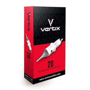 Vertix - 14 Round Liner - Pack of 20 Membrane Tattoo Machine Cartridges - Transparent Detachable Tip, Minimize Tattoo Pen Machine Vibration