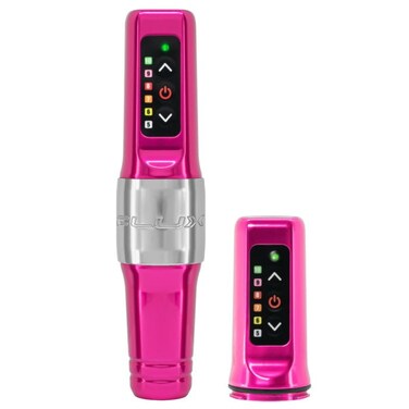 Microbeau - Flux Mini Wireless Tattoo Machine for Makeup Application - 2.5mm Stroke &amp; Up To 5 Hours Battery - Slim, Ergonomic Design, Includes 2 Batteries (Bubblegum Pink)