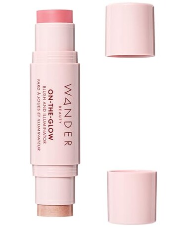 Wander Beauty On-the-Glow Blush and Illuminator - Petal Pink/Nude Glow - 7-in-1 Hydrating Cream Blush &amp; Highlighting Stick - Stick Blush for Cheeks, Lip, &amp; Body - Highlighter Makeup &amp; Blush - 0.4 oz