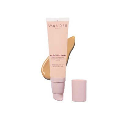 Wander Beauty Nude Illusion Liquid Foundation - Medium - Medium to Full Coverage Foundation - Natural Makeup with Vitamin E &amp; Macadamia - Nude Skin Finish Blurs &amp; Conceals - 1.01 fl oz