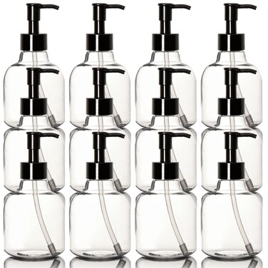 Youngever 6 Pack Plastic Pump Bottles, Clear Refillable Plastic Pump Bottles with Travel Lock (12 Ounce)