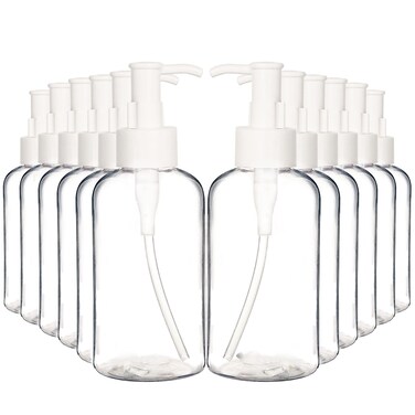 Youngever 12 Pack Plastic Pump Bottles, Refillable Plastic Pump Bottles with Travel Lock (8 Ounce)
