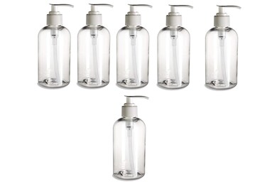 Natural Farms 6 pack- 8 oz Clear PET Boston Round Plastic Bottle with White Pump- Made in the USA