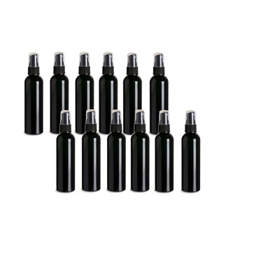 Natural Farms 4oz Black Plastic Spray Bottles -12 Pack Empty Spray Bottle Refillable Containers - Essential Oils - Hair - Aromatherapy   Fine Mist Sprayers with Dust Caps - Made in the USA