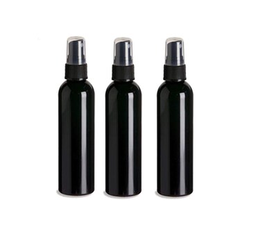 Natural Farms 4oz Black Plastic Spray Bottles -3 Pack Empty Spray Bottle Refillable Containers - Essential Oils - Hair - Aromatherapy   Fine Mist Sprayers with Dust Caps - Made in the USA