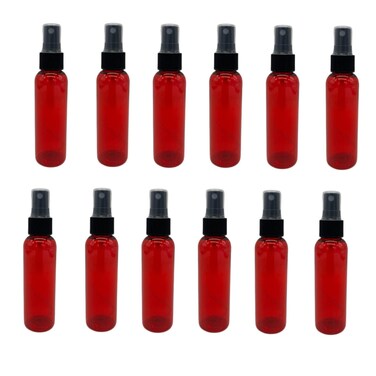 Natural Farms 2 oz Red Cosmo Plastic Spray Bottles -12 Pack Empty Spray Bottle Refillable - BPA Free - Essential Oils - Aromatherapy   Fine Mist Sprayers with Dust Caps - Made in the USA