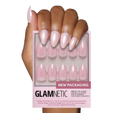 Glamnetic Press On Nails - First Kiss   Short Almond Neutral Pink Nails with a Glaze Finish   15 Sizes - 30 Nail Kit with Glue