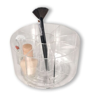Impressions Vanity Rotating Acrylic Makeup Organizers, Cosmetic Lipstick Jewelry Storage Organizer, Clear Spinner Compartments Countertop Display Case, Large Capacity Holder