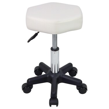 FURWOO Hexagon Rolling Stool Height Adjustable Stool with Wheels for Spa Salon Massage White