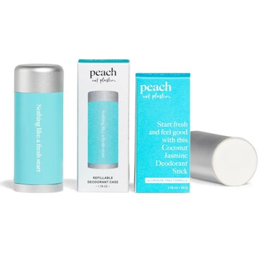 Peach Not Plastic Deodorant Starter Kit   Refillable Set With Aluminum-Free Deodorant Stick &amp; Forever Case   48 Hour Protection   Coconut Jasmine Unisex   1.78 oz