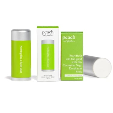 Peach Not Plastic Deodorant Starter Kit   Refillable Set With Aluminum-Free Deodorant Stick &amp; Forever Case   48 Hour Protection   Cucumber Sage Unisex   1.78 oz