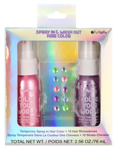 iscream Prettiest Rainbows Temporary Spray on Hair Color and Rhinestone Hair Jewels