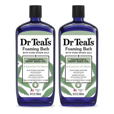 Dr Teal's Foaming Bath with Pure Epsom Salt, Cannabis Sativa Hemp Seed Oil, 34 fl oz (Pack of 2)