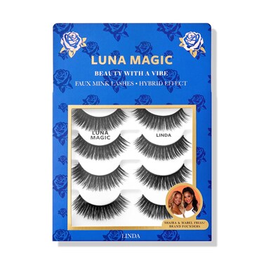 LUNA MAGIC Linda Faux Mink Lashes, Multipack, Hybrid Effect, Reusable, Wispy &amp; Natural, Cruelty Free, 15MM, 4 Pairs