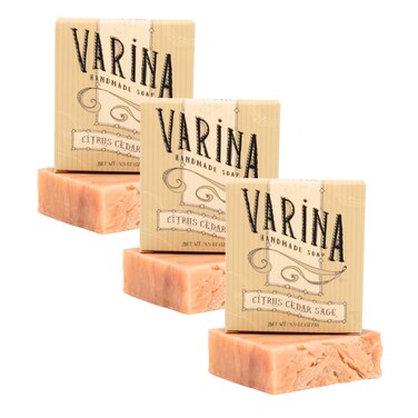 Varina Organic Citrus Cedar Sage Bar Soap - Gentle Cleansing for Sensitive Skin, Earthy Scents - 3 Pack - Experience Healthy and Glowing Skin